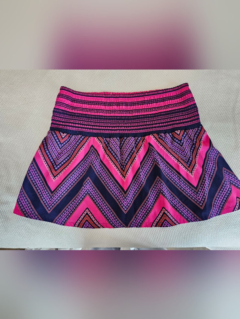 Express Chevron Smocked Mini Skirt - Hot Pink & Navy